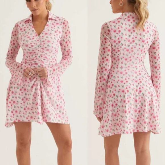 Alana Eve Scarlett Long Sleeve Button Front Mini Dress Garden Rose Women's S - Picture 1 of 6